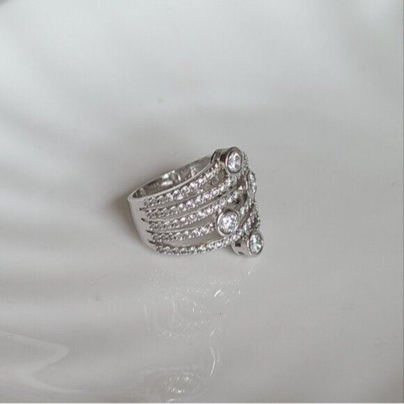 Vintage Sterling Silver Sparkle Crystal Layer Wrap Ring Size 6 - Picture 4 of 16